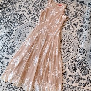 Betsey Johnson Floral Lace Midi Dress Tan/Beige